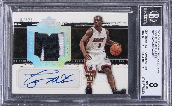 2003-04 UD "Exquisite Collection" Noble Nameplates #DY Dwyane Wade Signed Rookie Card (#07/25) – BGS NM-MT 8/BGS 10